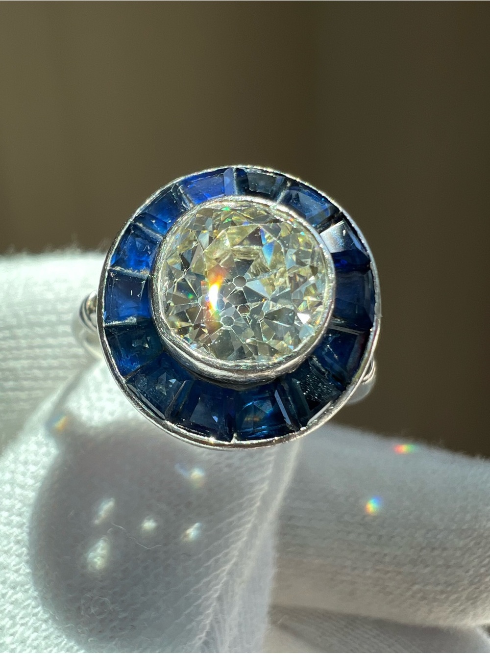 GIA Certified 2.04ct OMC Diamond, Sapphire & Platinum Ring